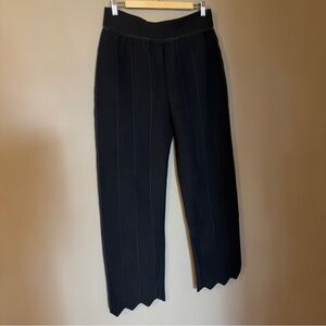 Giorgio Armani Black Wide Leg Trousers with Scalloped Hem Size 46